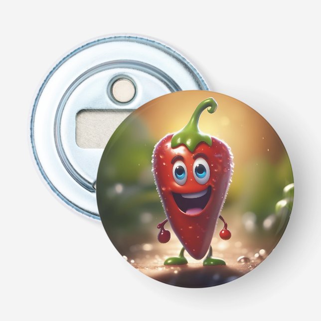 Happy 3D Animated Chilli Bean, Bottle Opener (Front)