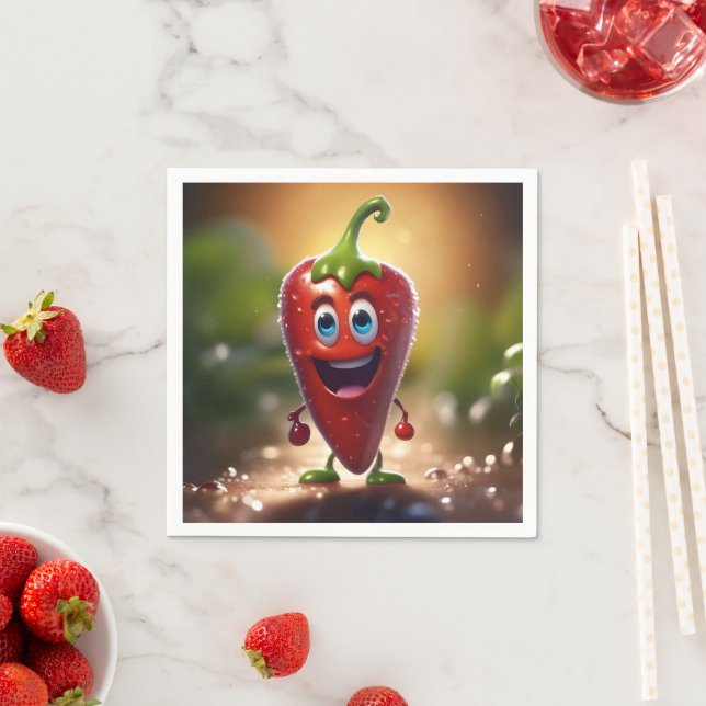 Happy 3D Animated Chilli Bean, Napkin (Insitu)