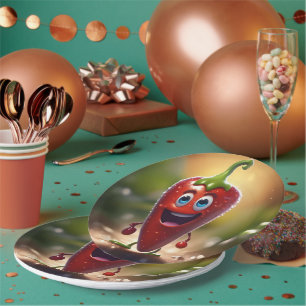 Happy 3D Animated Chilli Bean, Paper Plate