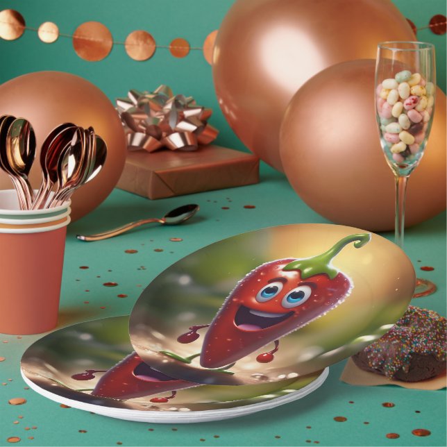 Happy 3D Animated Chilli Bean, Paper Plate (Multi)