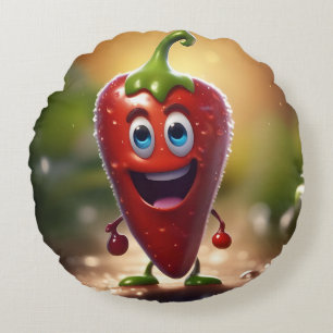 Happy 3D Animated Chilli Bean, Round Cushion
