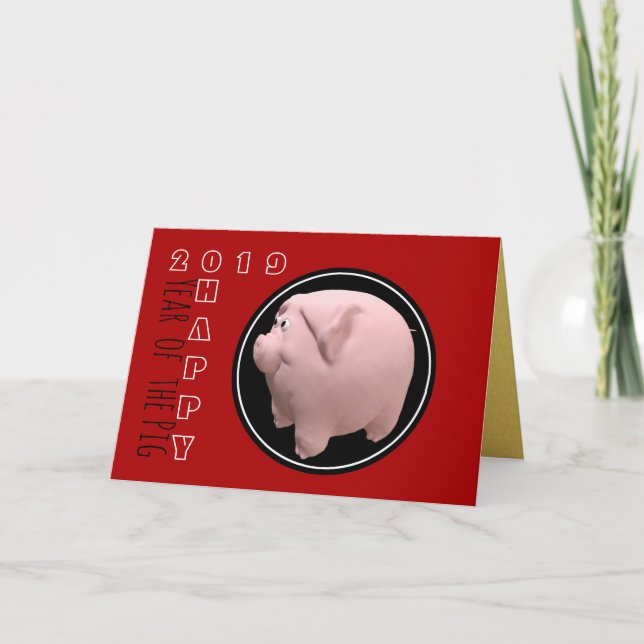 Happy 3D PIg Year Zodiac Birthday Choose Colour GC Card (Front)
