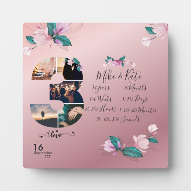 Happy 3rd Anniversary ,Custom Photo collage Plaque (Front)