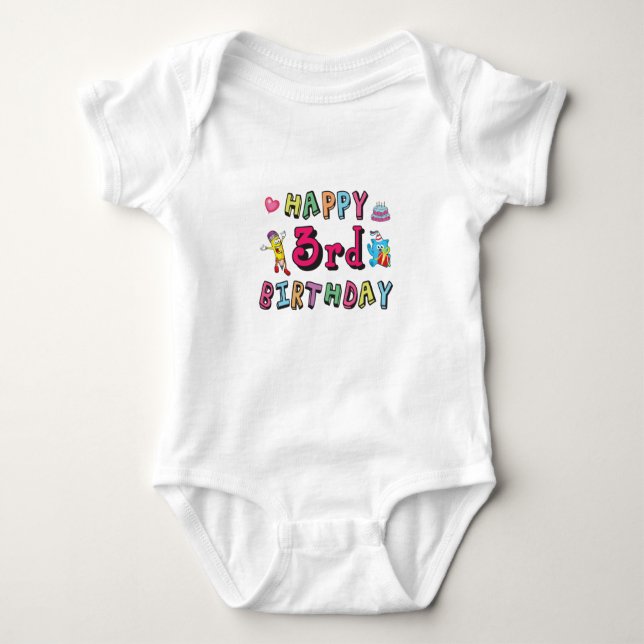 Happy 3rd Birthday 3 year old b-day wishes Baby Bodysuit (Front)