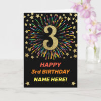 Happy 3rd Birthday Black & Gold Rainbow Firework