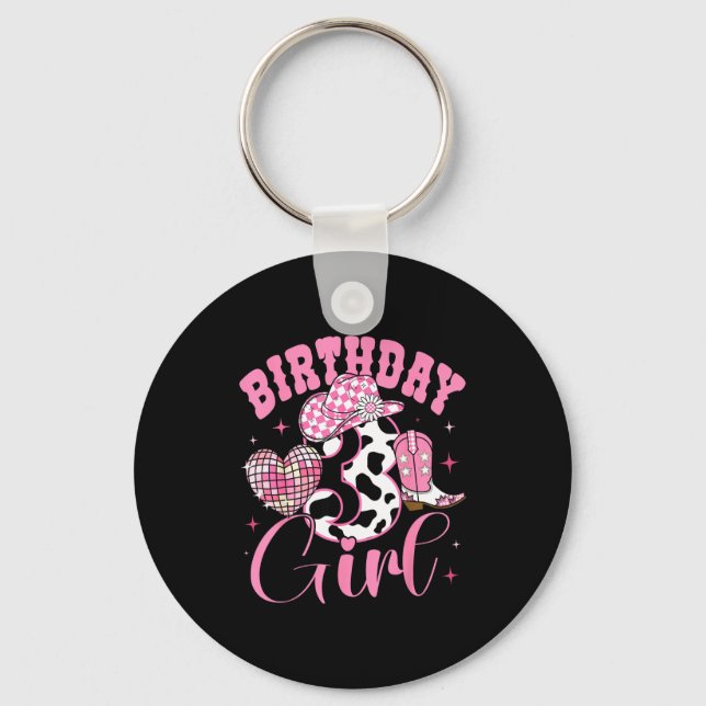 Happy 3rd Birthday Girl Outfit Rodeo Western Cowgi Key Ring (Front)