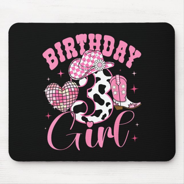 Happy 3rd Birthday Girl Outfit Rodeo Western Cowgi Mouse Pad (Front)
