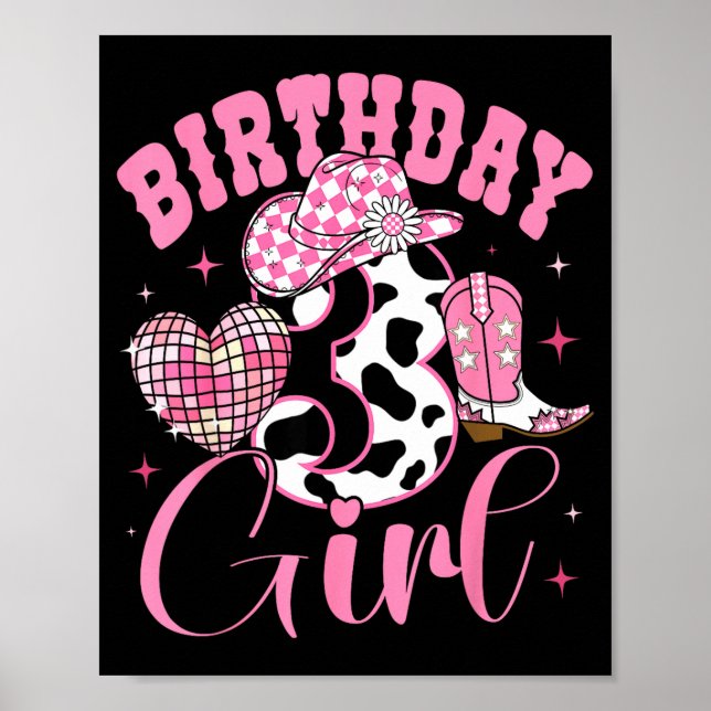 Happy 3rd Birthday Girl Outfit Rodeo Western Cowgi Poster (Front)