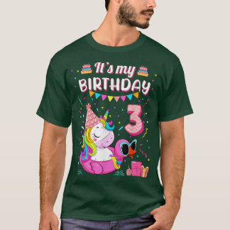 Happy 3rd Birthday Girl Unicorn Duck Float Summer  T-Shirt