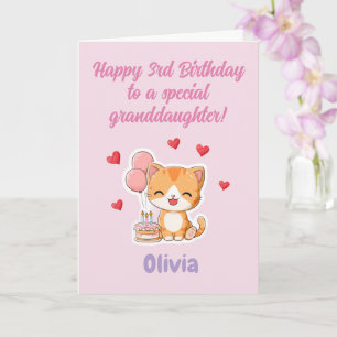 Happy 3rd Birthday Granddaughter Card, Cute Kitten Card