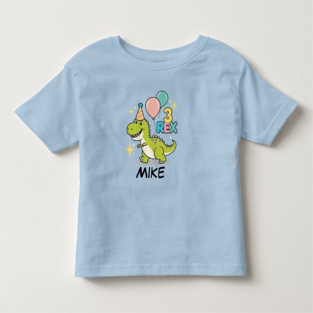 Happy 3rd Birthday Green Dino with Balloons Toddler T-Shirt (Front)
