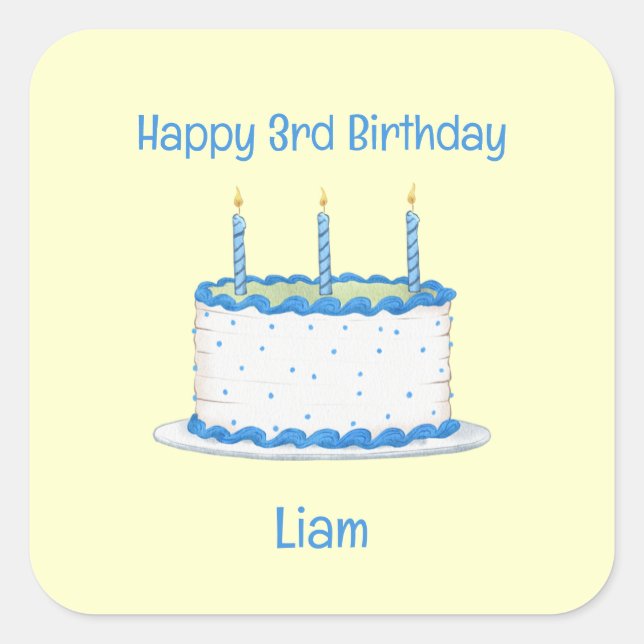 Happy 3rd Birthday Personalised Birthday Cake  Square Sticker (Front)
