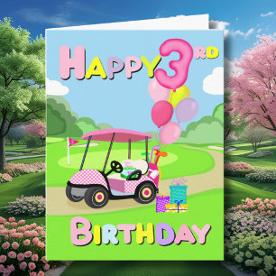 Happy 3rd Birthday Polka Dot Pink Girly Golf Card