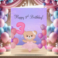 Happy 3rd Birthday Teddy Bear Ballerina on Stage