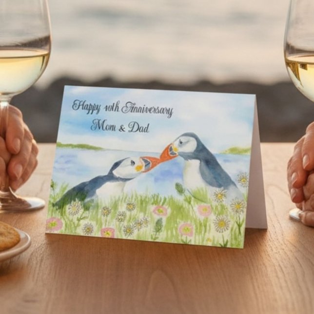 Happy 40th Anniversary Mum & Dad Puffins  Card (Creator Uploaded)