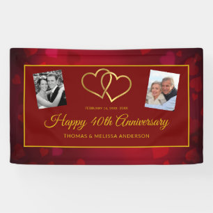 HAPPY 40TH ANNIVERSARY RUBY GOLD HEARTS & PHOTOS BANNER