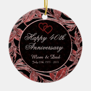 Happy 40th Anniversary Ruby Leaves DBL Sided Ceramic Ornament