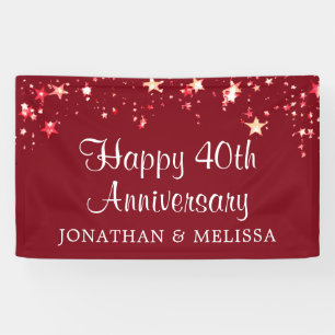 Happy 40th Anniversary Ruby Red Stars Names Banner