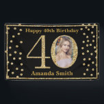 Happy 40th Birthday Banner Black and Gold Photo<br><div class="desc">Happy 40th Birthday Banner Black and Gold Glitter Confetti with custom photo. Printable Digital. For further customisation,  please click the "Customise it" button and use our design tool to modify this template.</div>