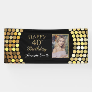 Happy 40th Birthday Banner. Gold Glitter Photo Banner