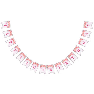 Happy 40th Birthday Banner Pink Watercolor Flowers
