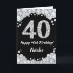 Happy 40th Birthday Black and Silver Glitter Card<br><div class="desc">Happy 40th Birthday Black and Silver Glitter Card with personalised name. For further customisation,  please click the "Customise it" button and use our design tool to modify this template.</div>