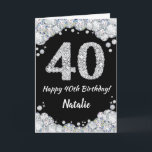 Happy 40th Birthday Black and Silver Glitter Card<br><div class="desc">Happy 40th Birthday Black and Silver Glitter Card with personalised name. For further customisation,  please click the "Customise it" button and use our design tool to modify this template.</div>
