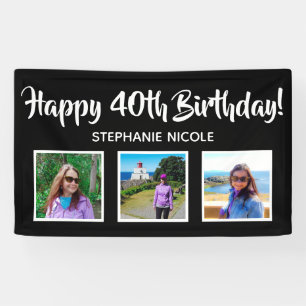Happy 40th Birthday Black Personalised Photos Banner