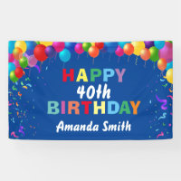 Happy 40th Birthday Colourful Balloons Blue