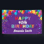 Happy 40th Birthday Colourful Balloons Purple Banner<br><div class="desc">Happy 40th Birthday Colourful Balloons Confetti Purple Banner. For further customisation,  please click the "Customise it" button and use our design tool to modify this template.</div>