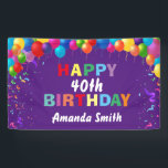 Happy 40th Birthday Colourful Balloons Purple Banner<br><div class="desc">Happy 40th Birthday Colourful Balloons Confetti Purple Banner. For further customisation,  please click the "Customise it" button and use our design tool to modify this template.</div>