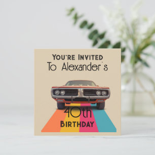 Happy 40th Birthday Customisable Vintage Retro Invitation