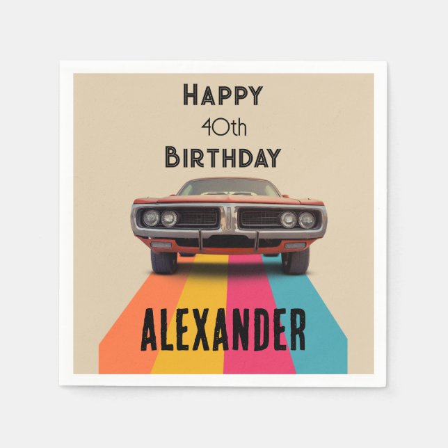 Happy 40th Birthday Customisable Vintage Retro Napkin (Front)