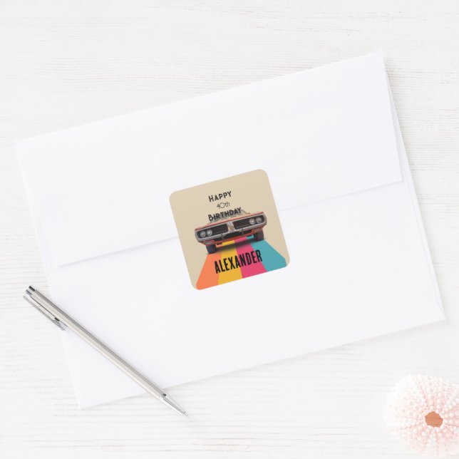 Happy 40th Birthday Customisable Vintage Retro Square Sticker (Envelope)