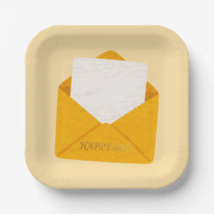 Happy 40th Birthday Gold Envelope Blank Note Paper Plate
