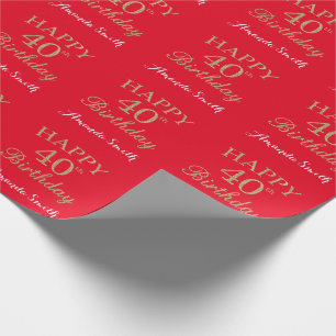 Happy 40th Birthday Gold Glitter and Red Wrapping Paper