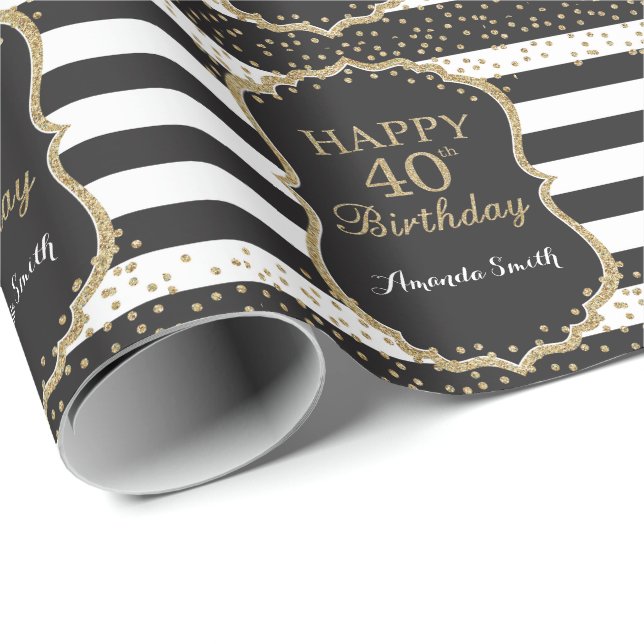 Happy 40th Birthday Gold Glitter Wrapping Paper (Roll Corner)