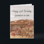 Happy 40th Birthday Grandson in Law Mountains  Card<br><div class="desc">A custom happy birthday greeting card for a grandson-in-law's 40th birthday or personalise it for another family member or friend. The card features a desert landscape with sagebrush plants, rolling hills with touches of snow on the peaks under a soft grey sky hand painted with watercolor. You can edit the...</div>