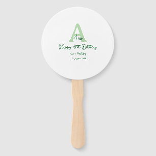 Happy 40th birthday green add name monogram modern hand fan