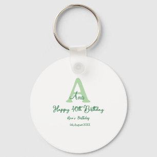 Happy 40th birthday green add name monogram modern key ring
