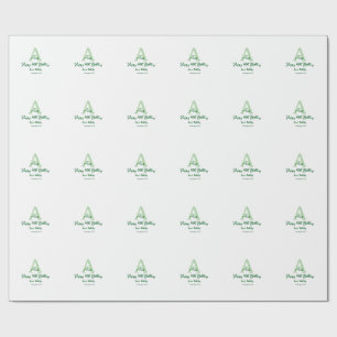 Happy 40th birthday green add name monogram modern wrapping paper