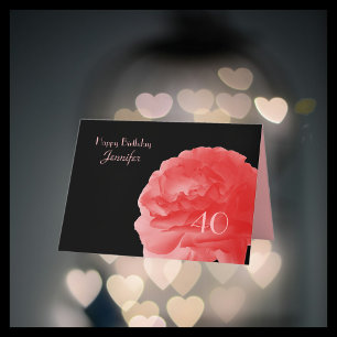 Happy 40th Birthday Greeting Card, Coral Pink Rose Card