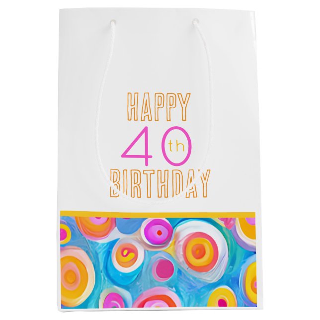HAPPY 40TH BIRTHDAY Modern Art Colourful Fun  Medium Gift Bag (Front)