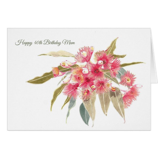 Happy 40th Birthday Mum Floral Greeting Card (Front Horizontal)