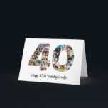 Happy 40th Birthday Number 40 Custom Photo Collage Card<br><div class="desc">Mark forty years of wonderful memories and adventures with this captivating 40th Birthday Number Photo Collage. This customisable template is the perfect blend of creativity and sentiment, allowing you to create a truly memorable gift for your loved one's special day. Capture the essence of incredible years in a single masterpiece...</div>