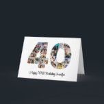 Happy 40th Birthday Number 40 Custom Photo Collage Card<br><div class="desc">Mark forty years of wonderful memories and adventures with this captivating 40th Birthday Number Photo Collage. This customisable template is the perfect blend of creativity and sentiment, allowing you to create a truly memorable gift for your loved one's special day. Capture the essence of incredible years in a single masterpiece...</div>