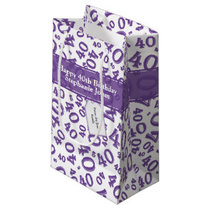 Happy 40th Birthday Number Pattern Purple/White 40 Small Gift Bag