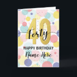 Happy 40th Birthday Pastel Rainbow Gold Woman Card<br><div class="desc">Fun,  cheerful,  elegant and colourful design birthday card. 
Firework in bright rainbow colours. Faux gold big number.
Get this cheerful card to celebrate your friend or family!</div>