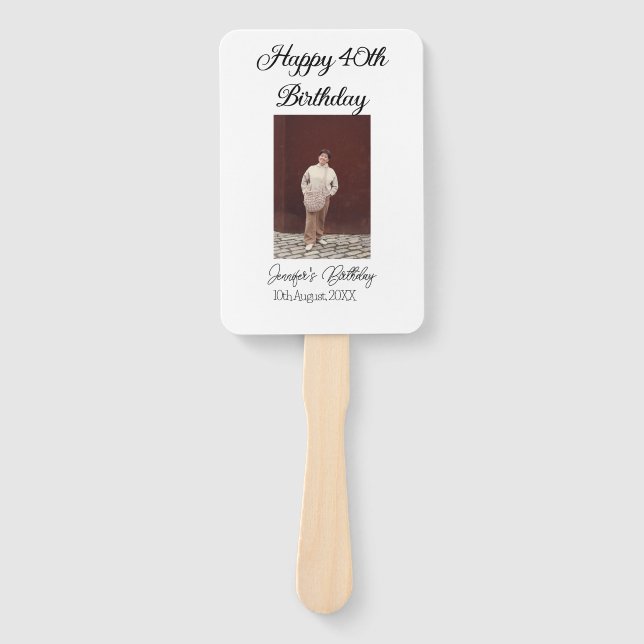 Happy 40th birthday photo modern simple minimal  hand fan (Front)
