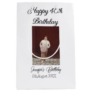 Happy 40th birthday photo modern simple minimal medium gift bag